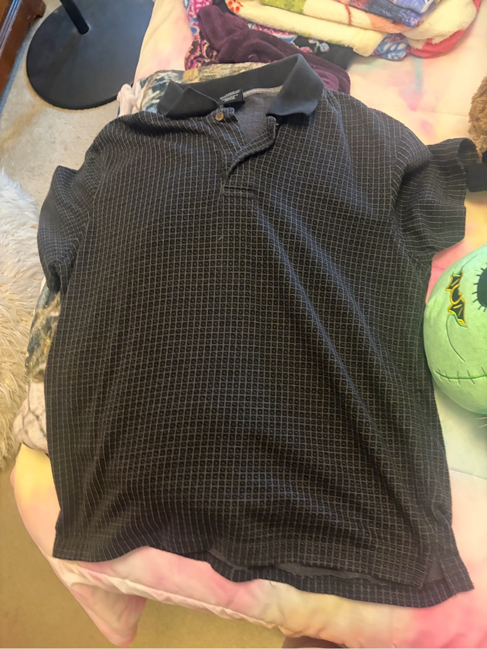 Men's Black Grid-Print Polo Shirt